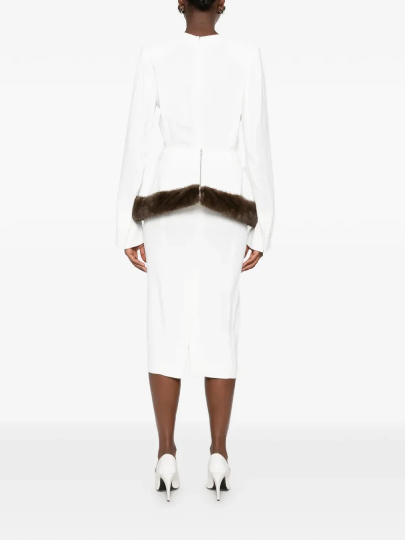 Alternative view of Rochie midi Stella McCarteny Faux-Fur Trim Peplum alb