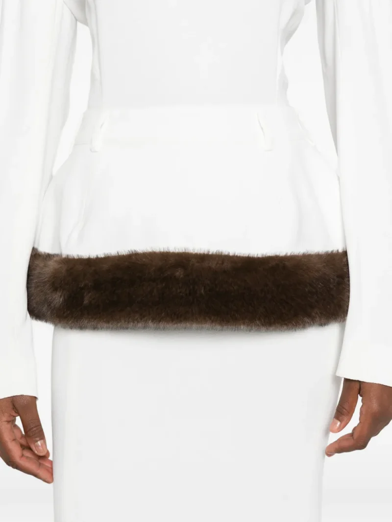 Rochie midi Stella McCarteny Faux-Fur Trim Peplum alb - imagine 5