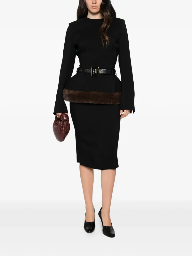 Rochie midi Stella McCartney Faux-Fur Peplum negru - imagine 4