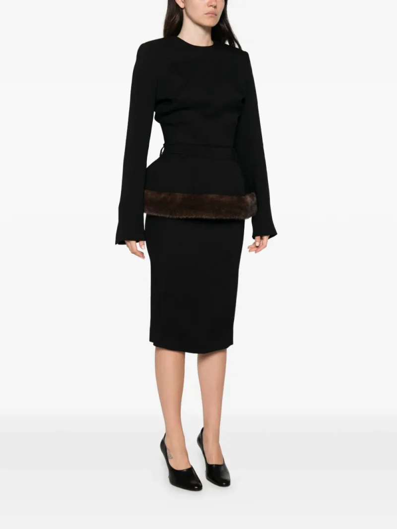 Rochie midi Stella McCartney Faux-Fur Peplum negru - imagine 3