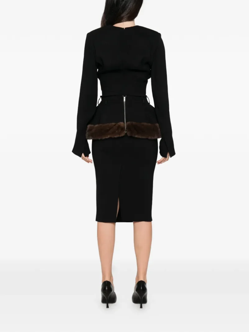 Alternative view of Rochie midi Stella McCartney Faux-Fur Peplum negru