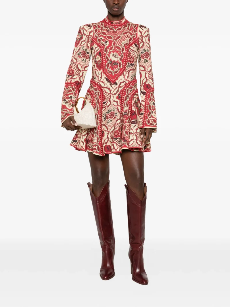 Rochie mini Alemais Kenny Floral-Print Flared-Sleeve rosu - imagine 4