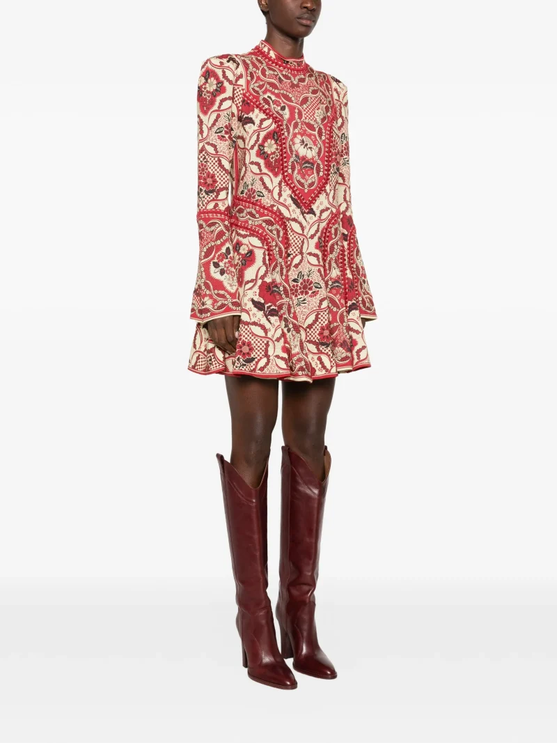 Rochie mini Alemais Kenny Floral-Print Flared-Sleeve rosu - imagine 3