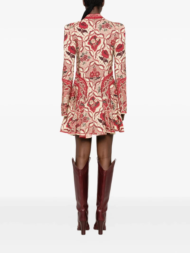 Alternative view of Rochie mini Alemais Kenny Floral-Print Flared-Sleeve rosu