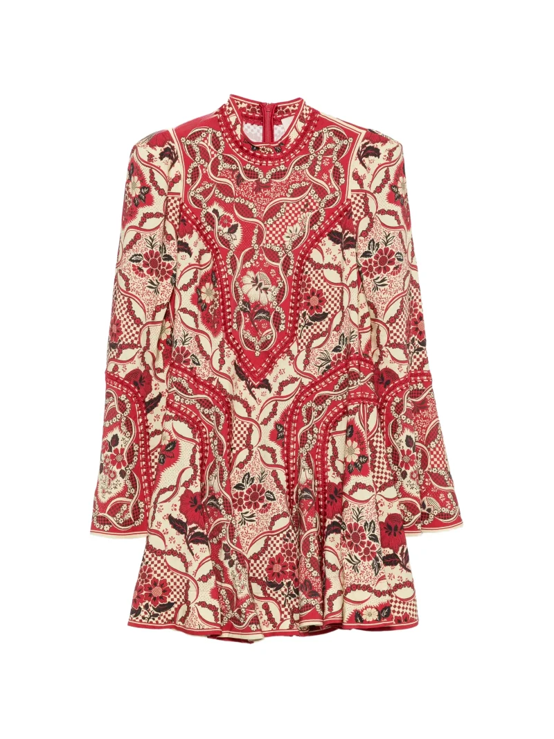 Rochie mini Alemais Kenny Floral-Print Flared-Sleeve rosu