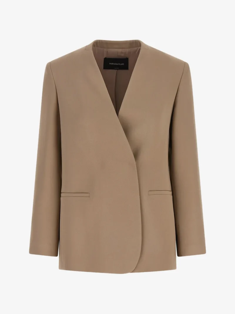 Sacou Fabiana Filippi Lapel-Free V-neck bej