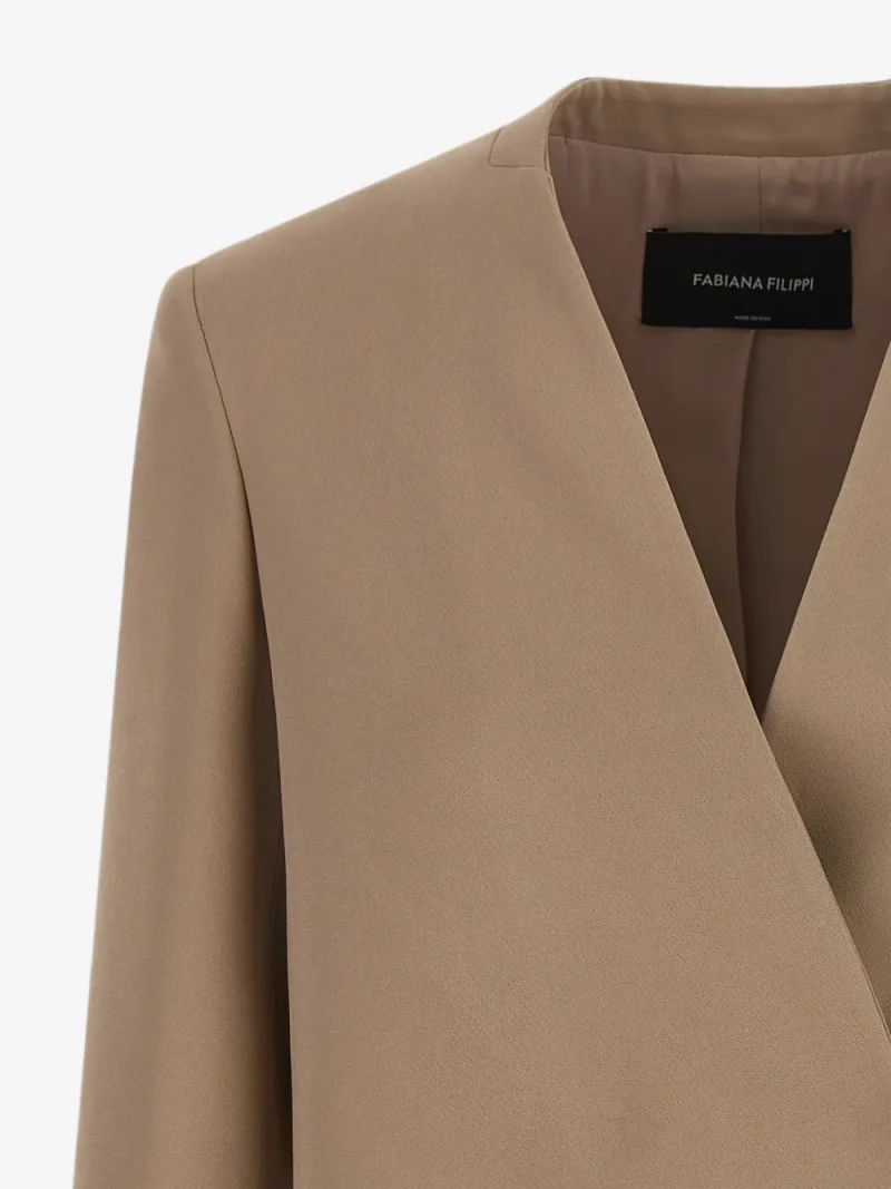 Sacou Fabiana Filippi Lapel-Free V-neck bej - imagine 3