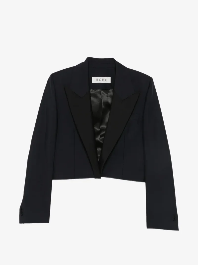 Sacou Rohe Cropped Peak-Lapel bleumarin
