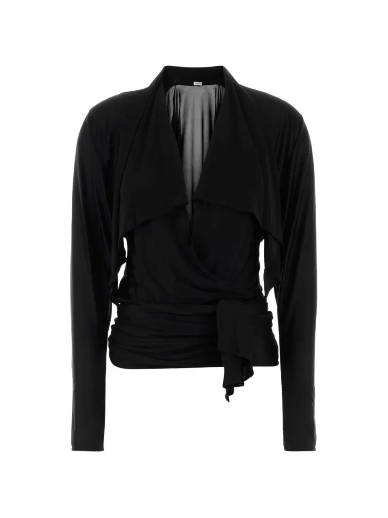 Top Balmain Draped Open-Neck negru