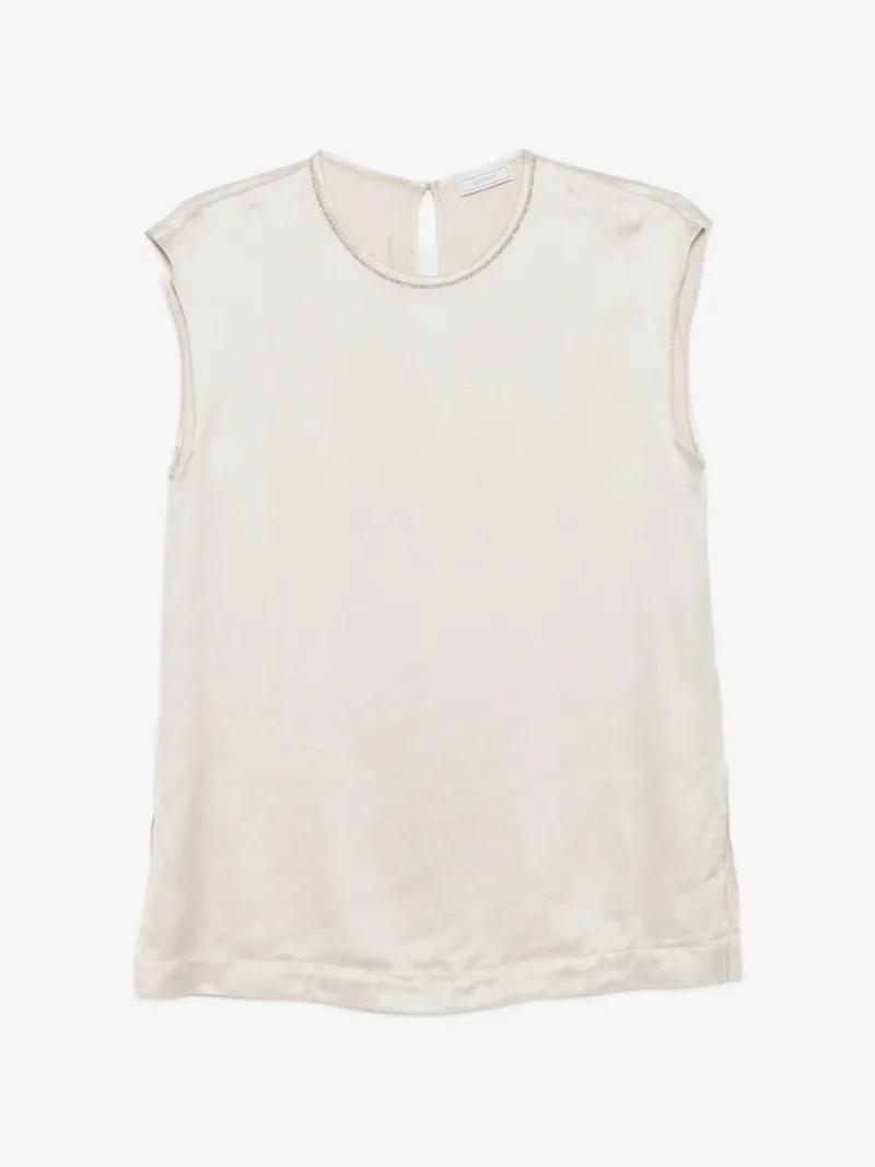 Top Peserico Bead-Trim Sleeveless bej