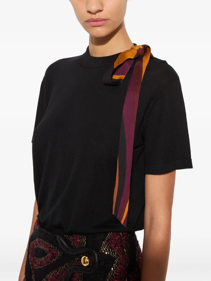 Top Pucci Wool T-shirt Scarf Detail negru - imagine 5