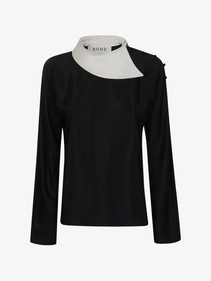 Top Rohe Button-Shoulder Satin negru