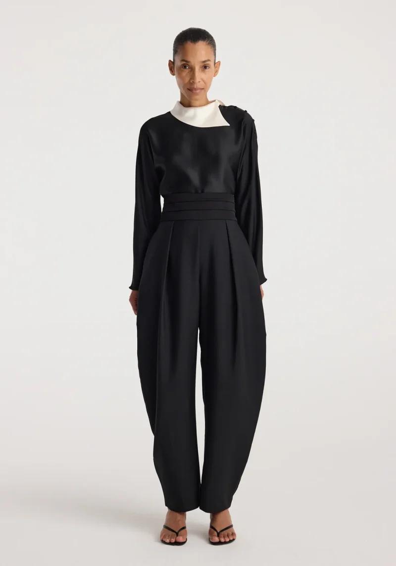 Top Rohe Button-Shoulder Satin negru - imagine 5