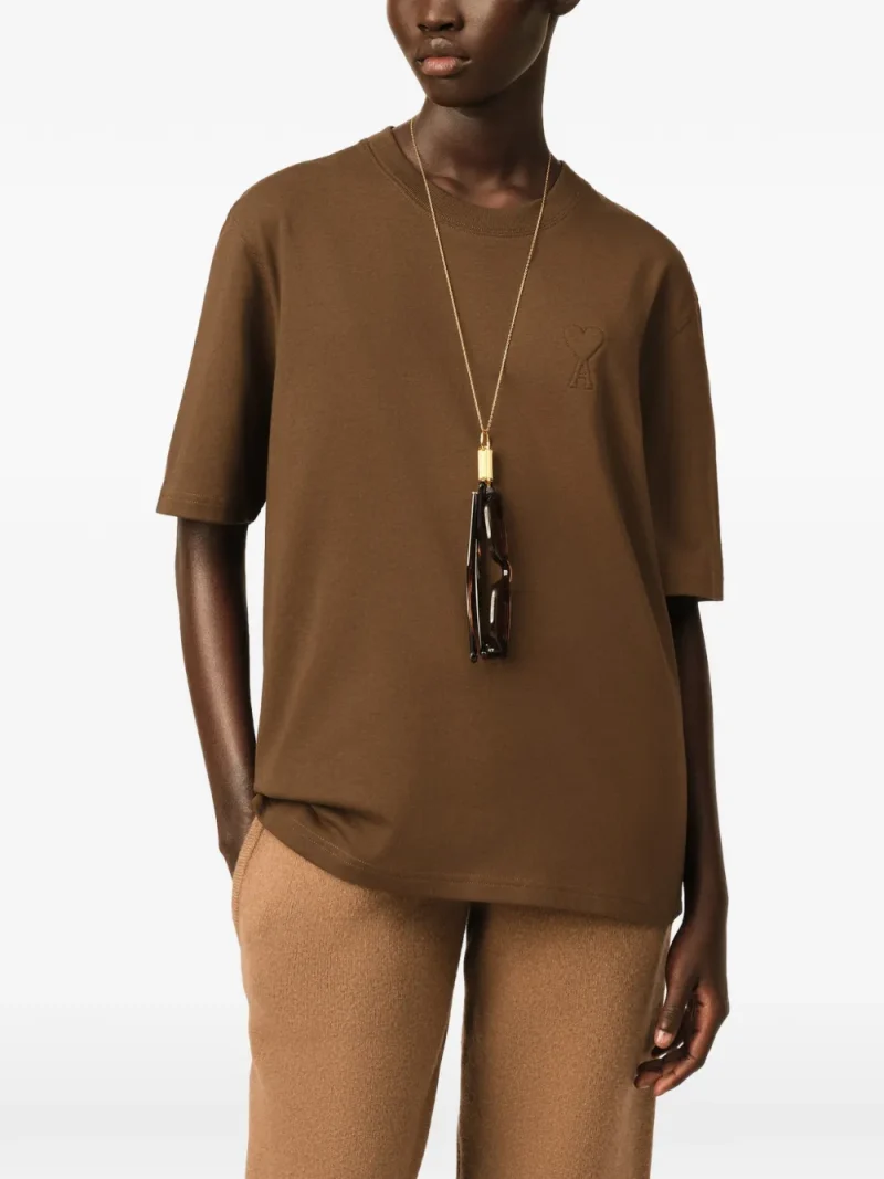 Tricou Ami Paris Embossed Ami de Coeur maro - imagine 5