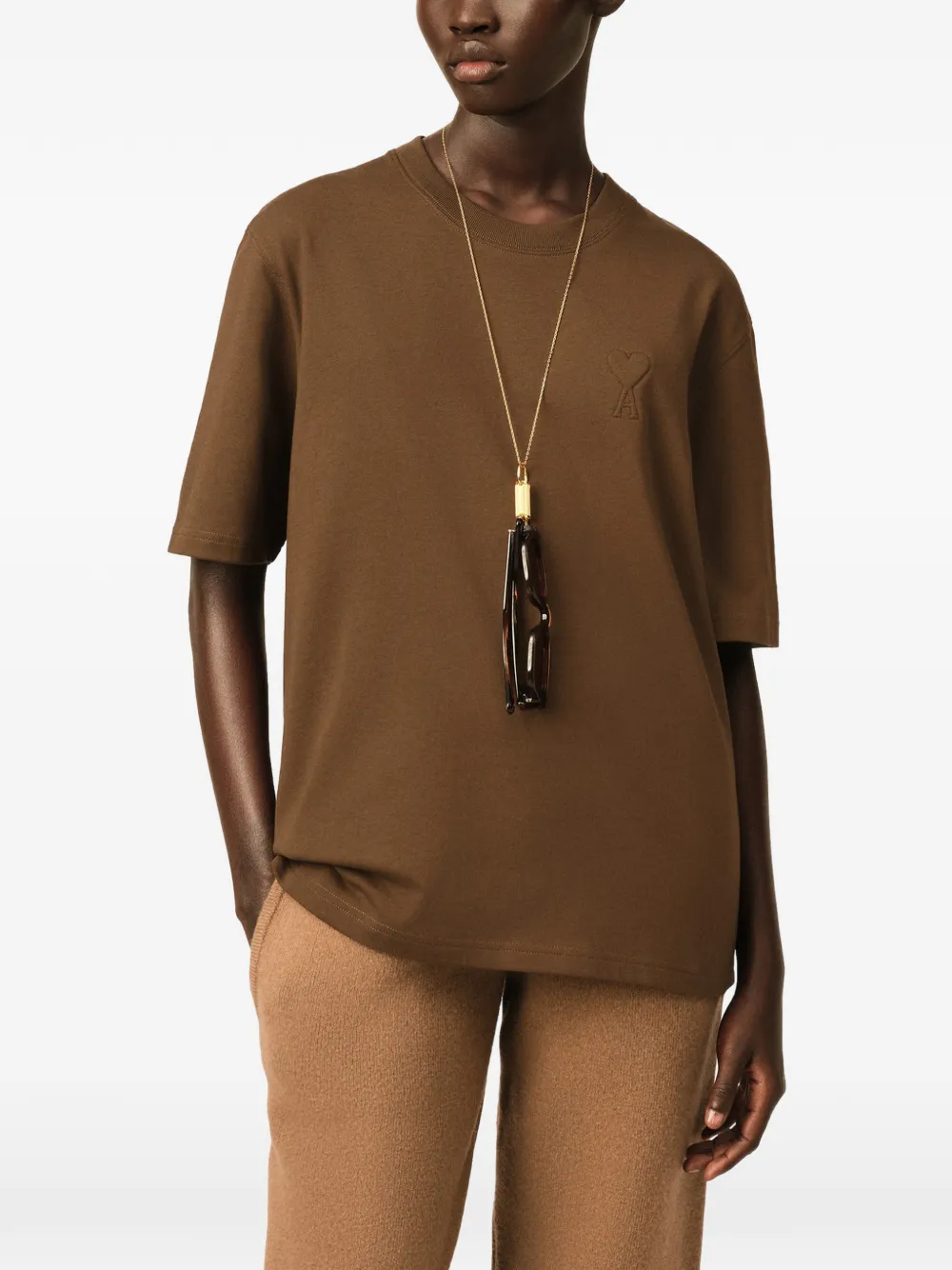 Tricou Ami Paris Embossed Ami de Coeur maro - imagine 5