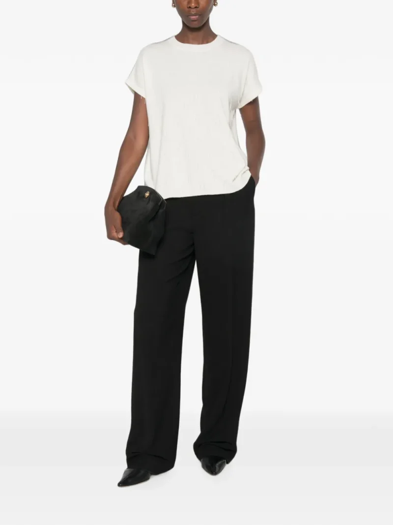 Tricou Fabiana Filippi Bead-Embellished Short-Sleeve alb - imagine 4