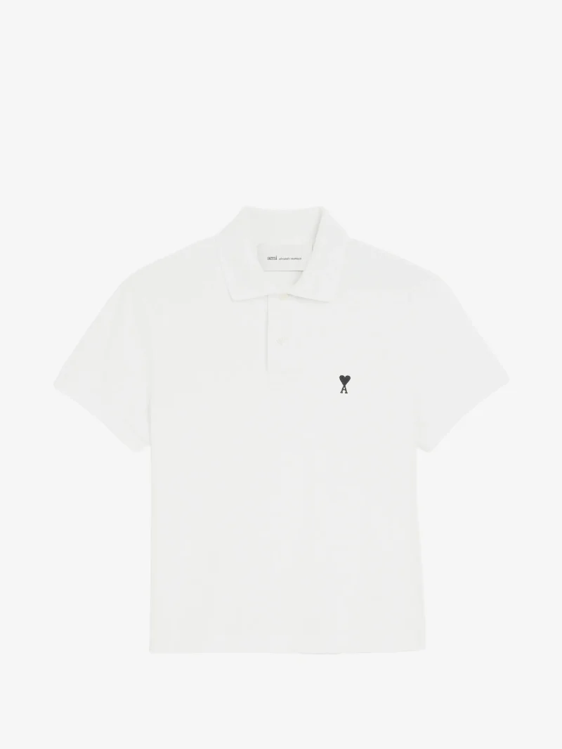 Tricou polo Ami Paris with Ami de Coeur alb