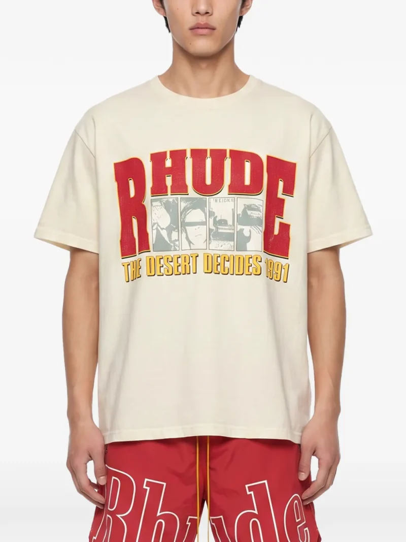 Tricou RHUDE graphic-print crem - imagine 4