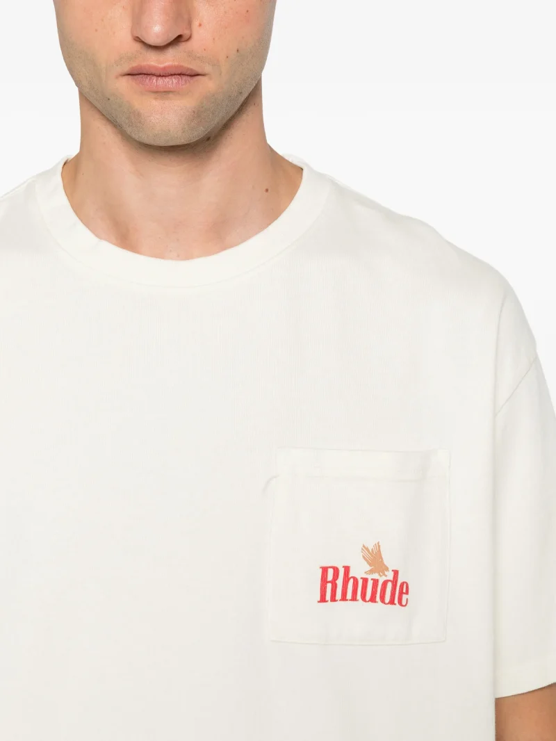Tricou RHUDE  logo-print pocket alb - imagine 3