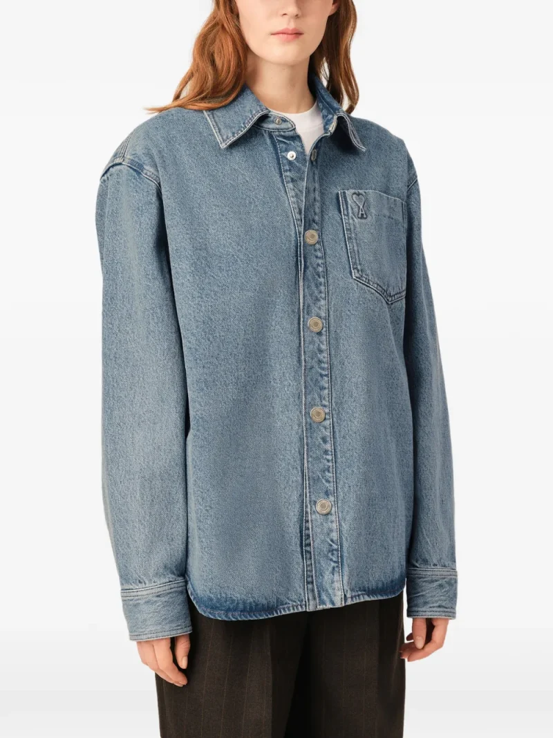 Camasa Ami Paris Overshirt Ami de Coeur albastru - imagine 5