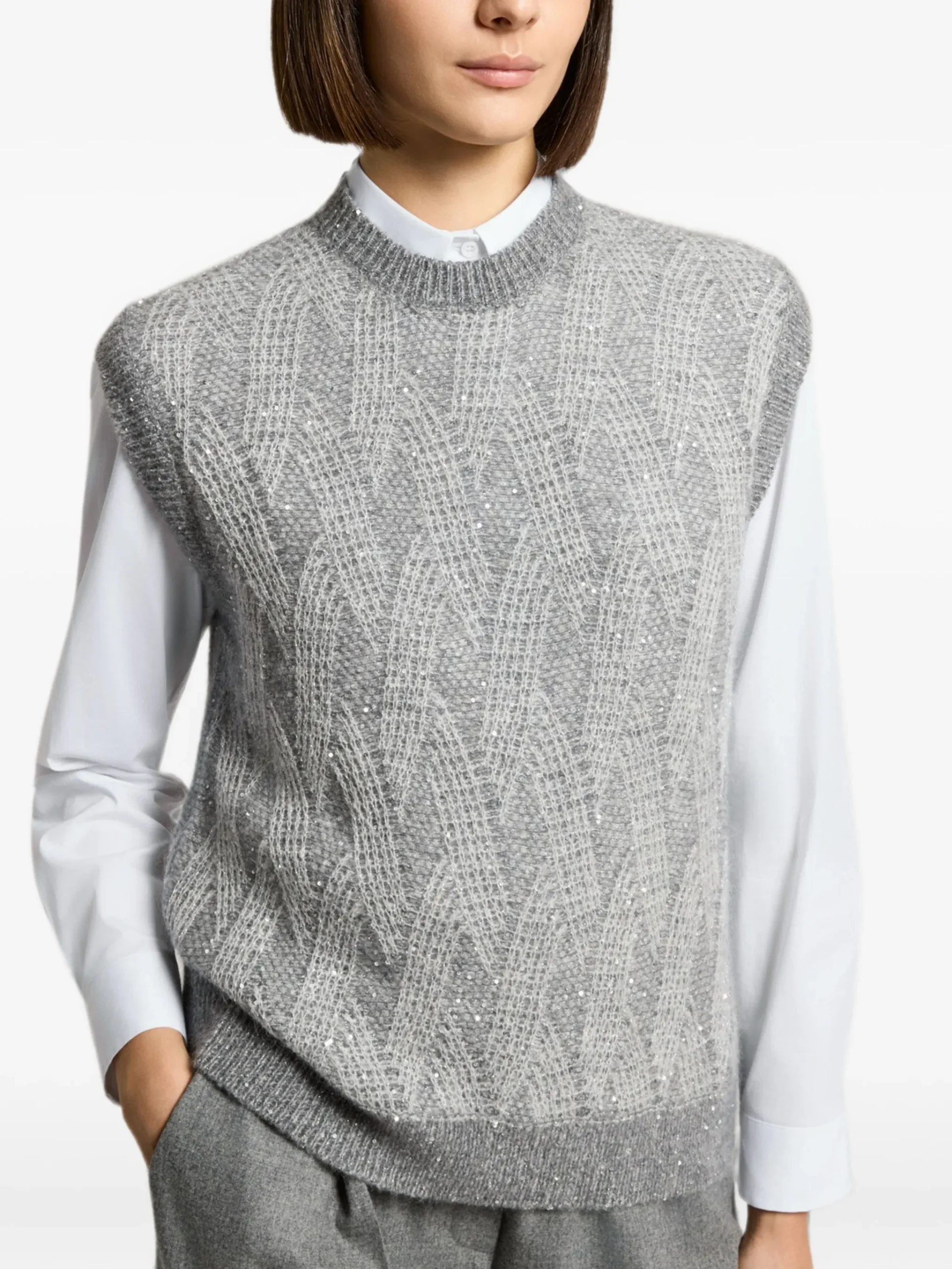 Vesta Peserico Sequin-Embellished Open-Knit gri - imagine 3