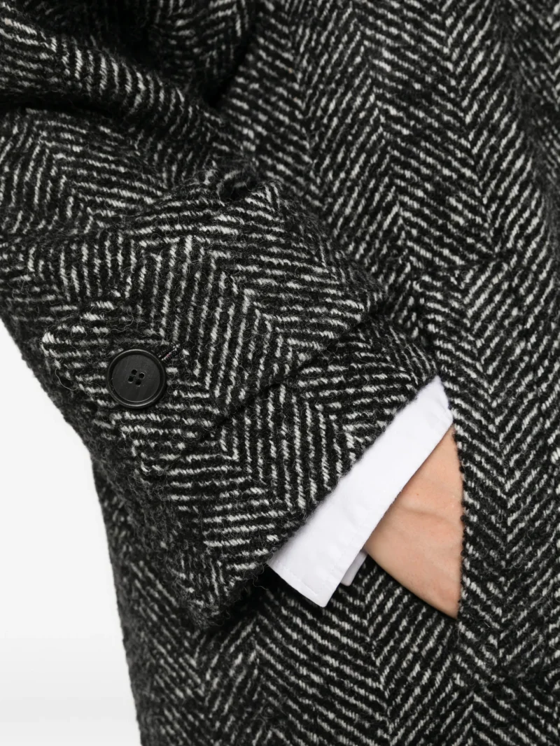 Palton Antonelli Herringbone-Pattern Double-Breasted negru - imagine 5