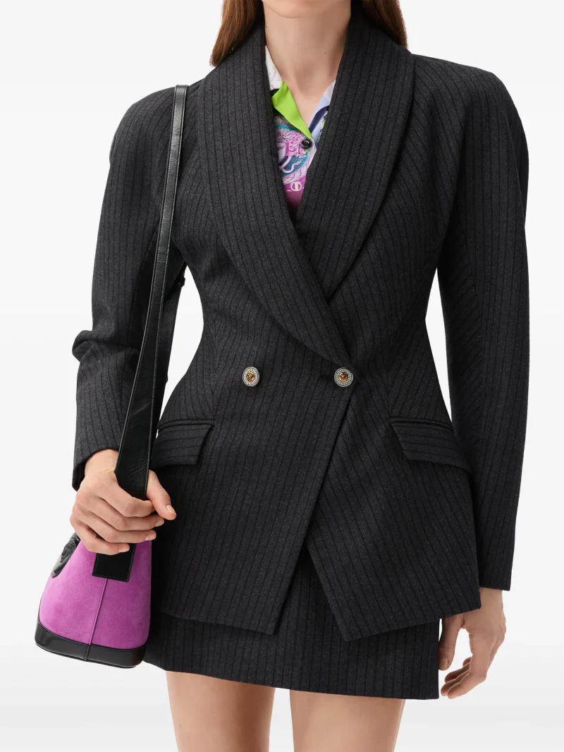 Sacou Versace Pinstripe Wool Twill gri - imagine 3