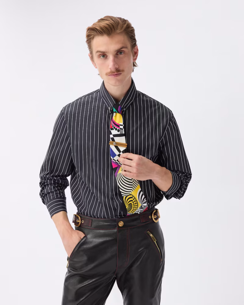Camasa Versace Striped Poplin gri - imagine 6