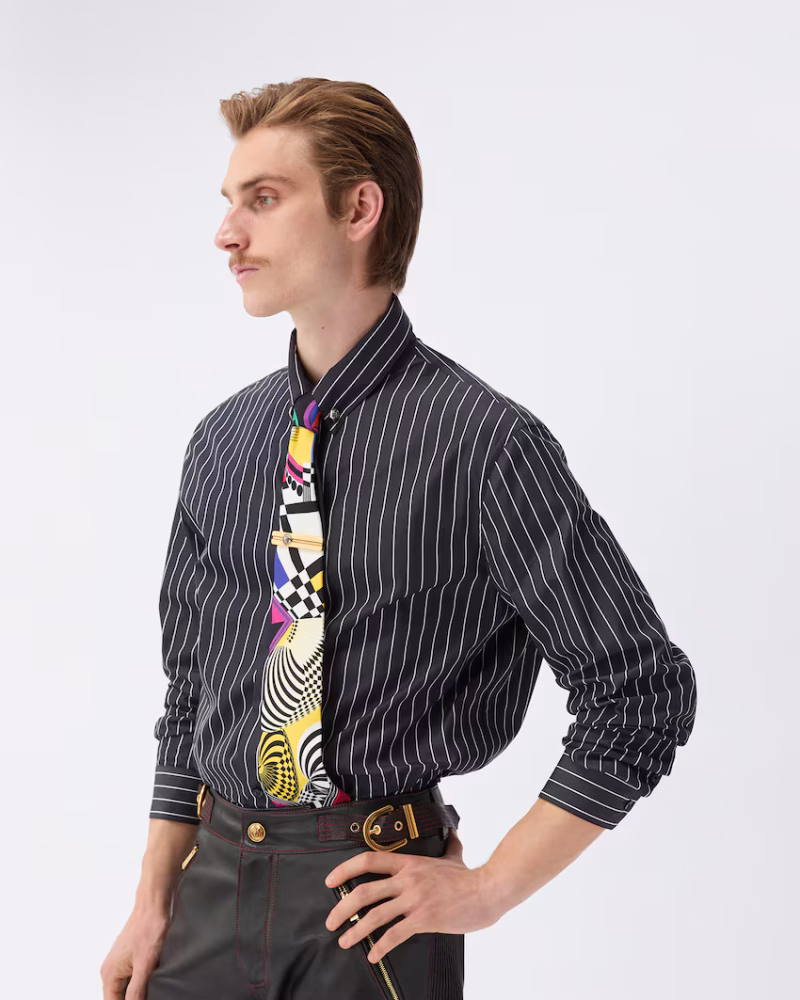 Camasa Versace Striped Poplin gri - imagine 3