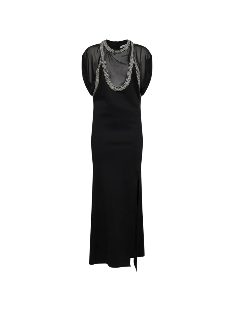 Rochie maxi The Attico Black Viscose-Blend with Rhinestones negru