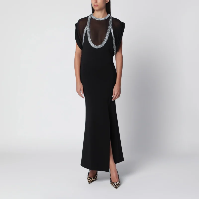 Rochie maxi The Attico Black Viscose-Blend with Rhinestones negru - imagine 4