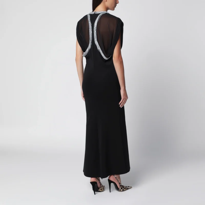 Rochie maxi The Attico Black Viscose-Blend with Rhinestones negru - imagine 3