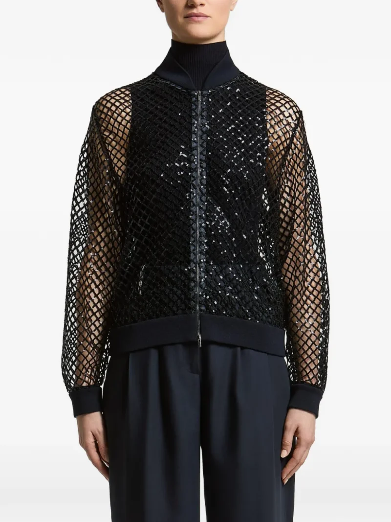 Jacheta Peserico Sequin-Embellished Mesh-Knit bleumarin