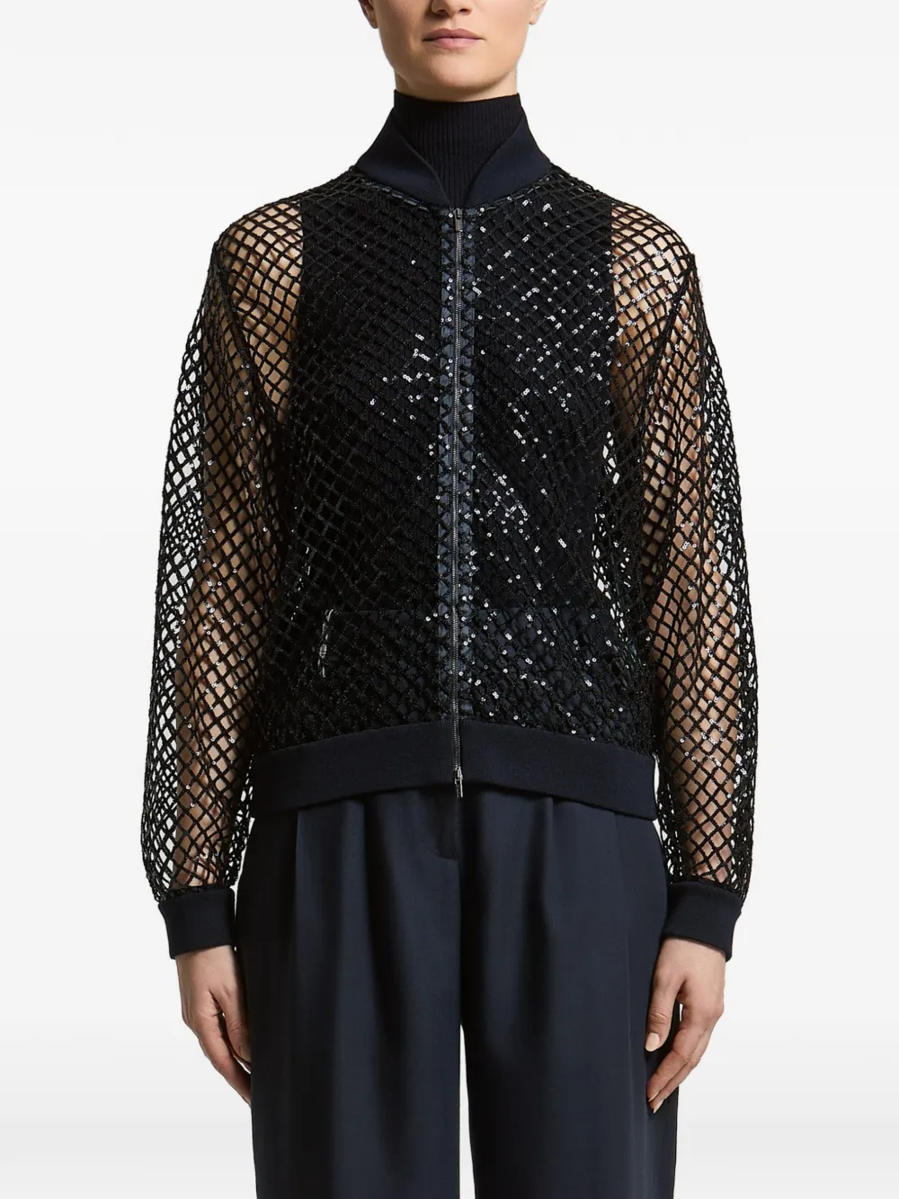 Jacheta Peserico Sequin-Embellished Mesh-Knit bleumarin