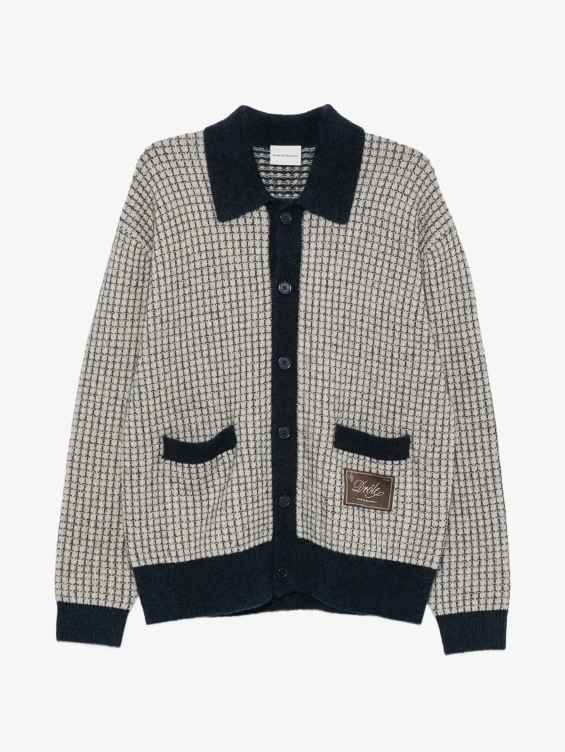 Cardigan Drole de Monsieur Waffle-Knit Logo-Patch bej