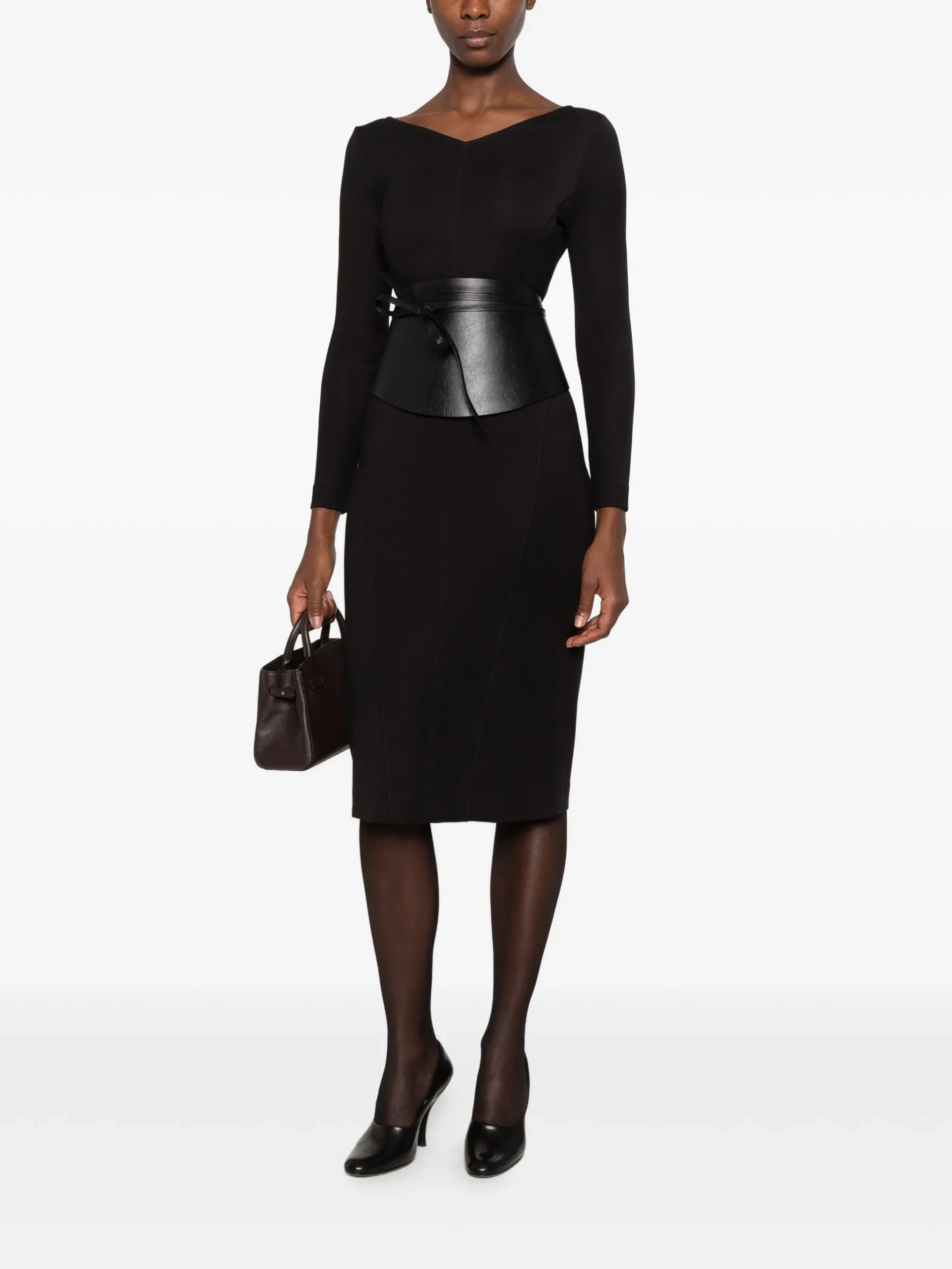 Rochie midi Antonelli V-neck Long-Sleeve negru - imagine 4