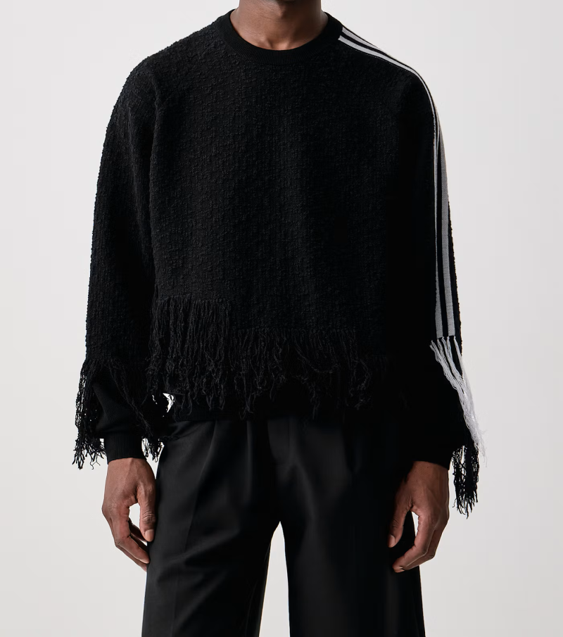 Pulover Y-3 Fringed-Detail Side-Stripe negru - imagine 4