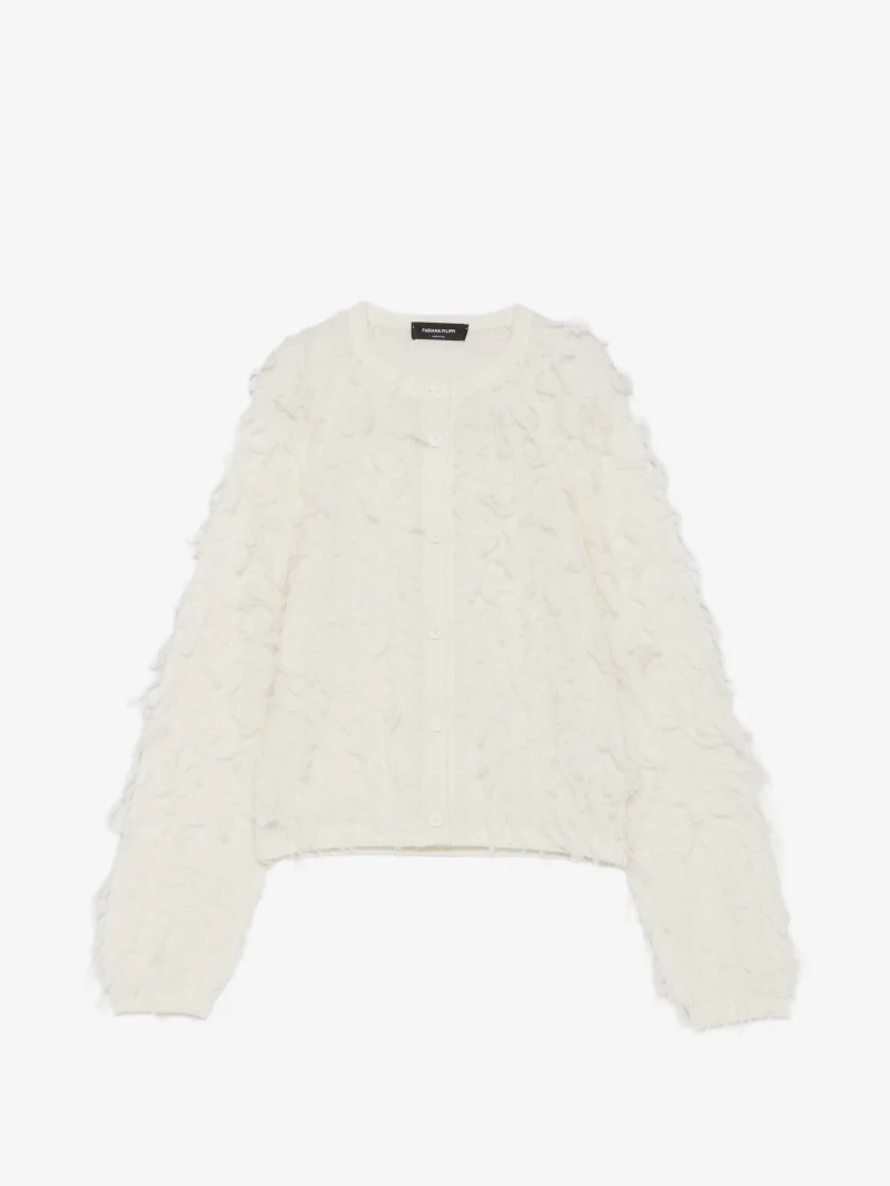 Cardigan Fabiana Filippi fringe-detail button-up alb
