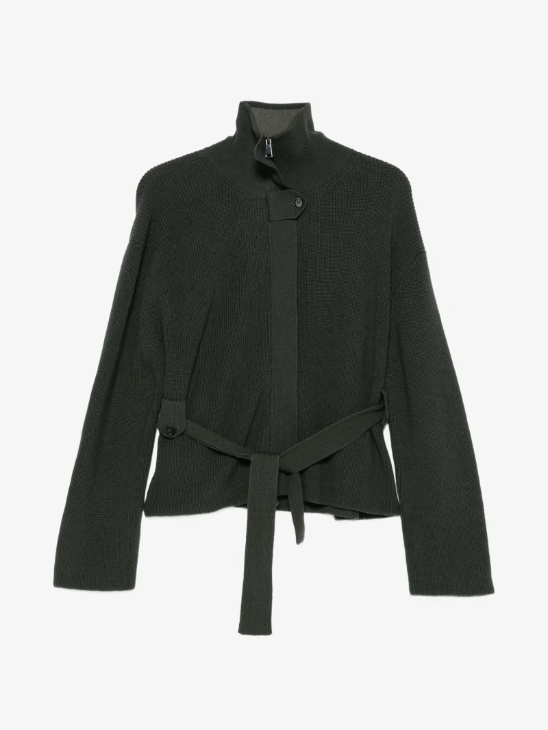 Cardigan Lorena Antoniazzi belted ribbed-knit verde