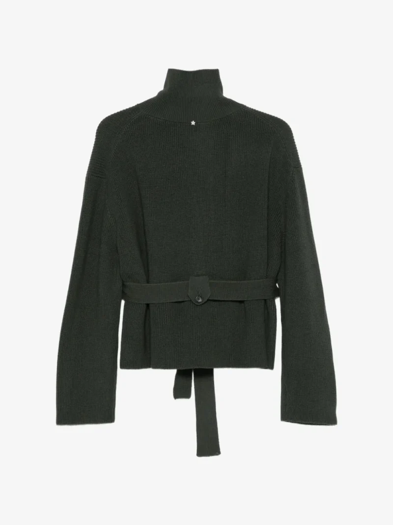 Alternative view of Cardigan Lorena Antoniazzi belted ribbed-knit verde