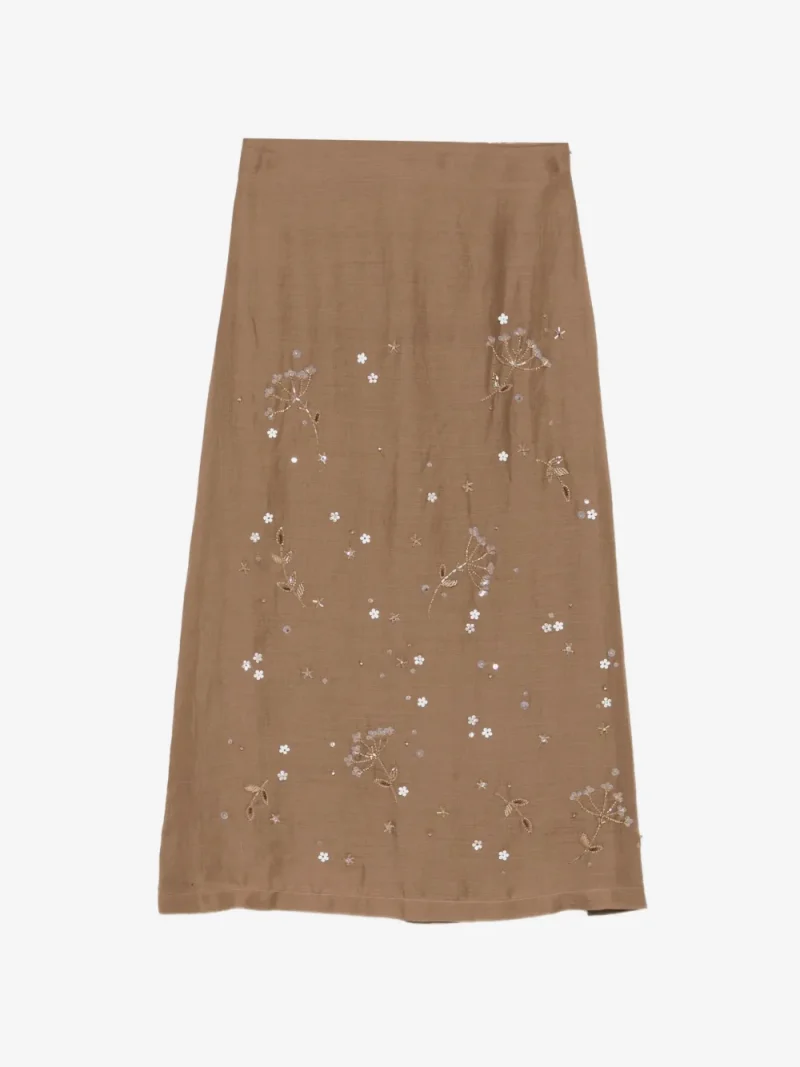 Fusta midi Lorena Antoniazzi floral-embroidered maro