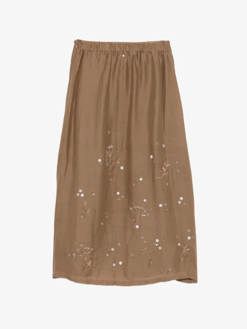 Alternative view of Fusta midi Lorena Antoniazzi floral-embroidered maro
