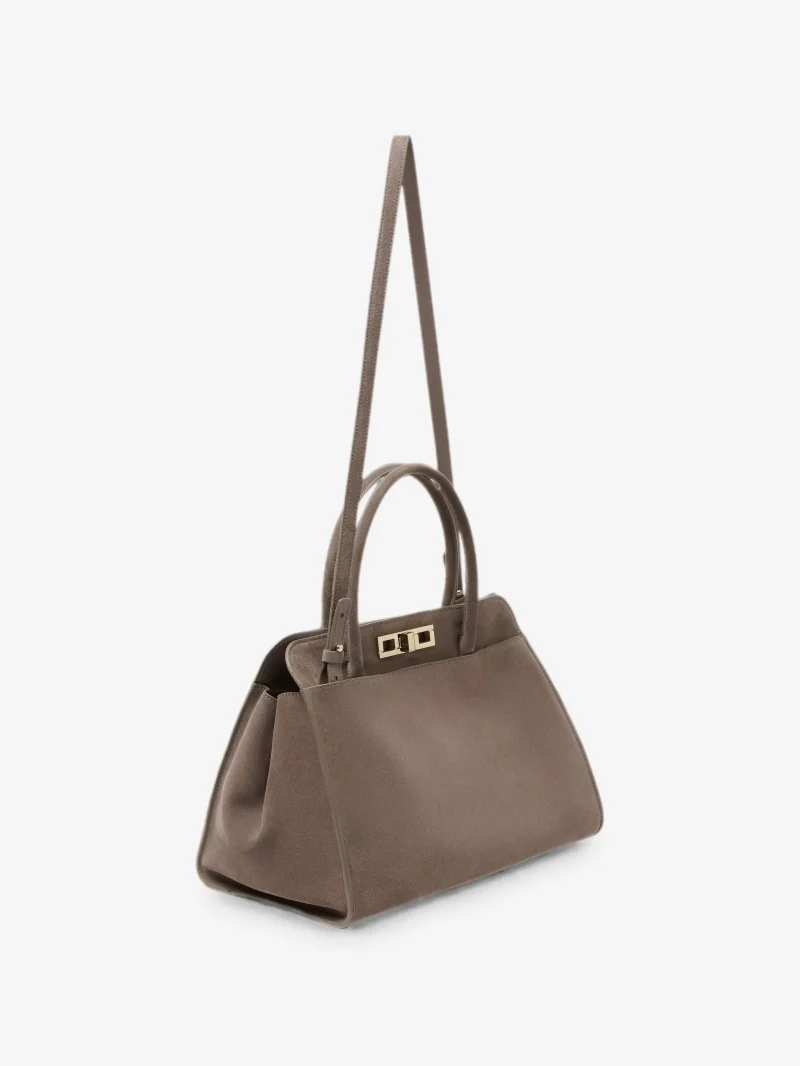 Geanta Fabiana Filippi suede twist-lock tote bej - imagine 4
