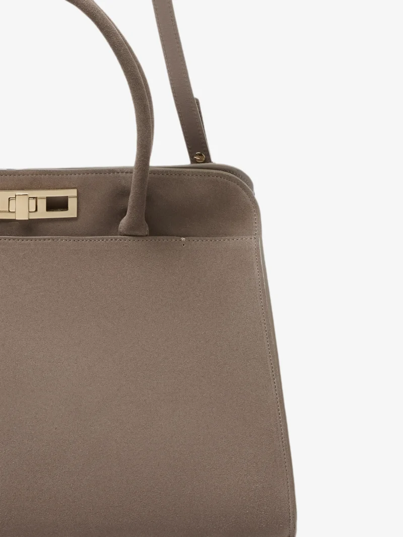 Geanta Fabiana Filippi suede twist-lock tote bej - imagine 3
