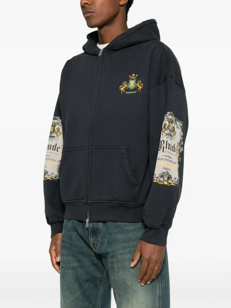 Hanorac Rhude graphic-print zip-up negru - imagine 5