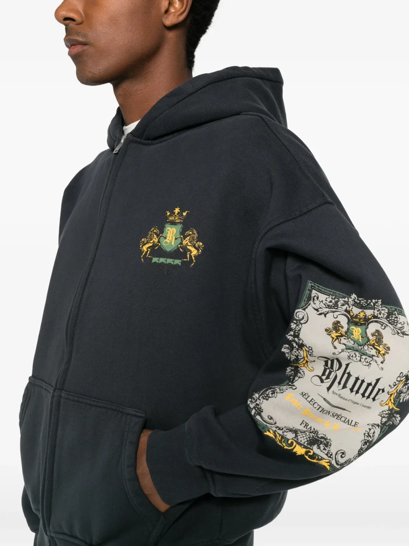 Hanorac Rhude graphic-print zip-up negru - imagine 3