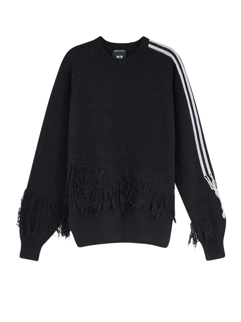 Pulover Y-3 Fringed-Detail Side-Stripe negru