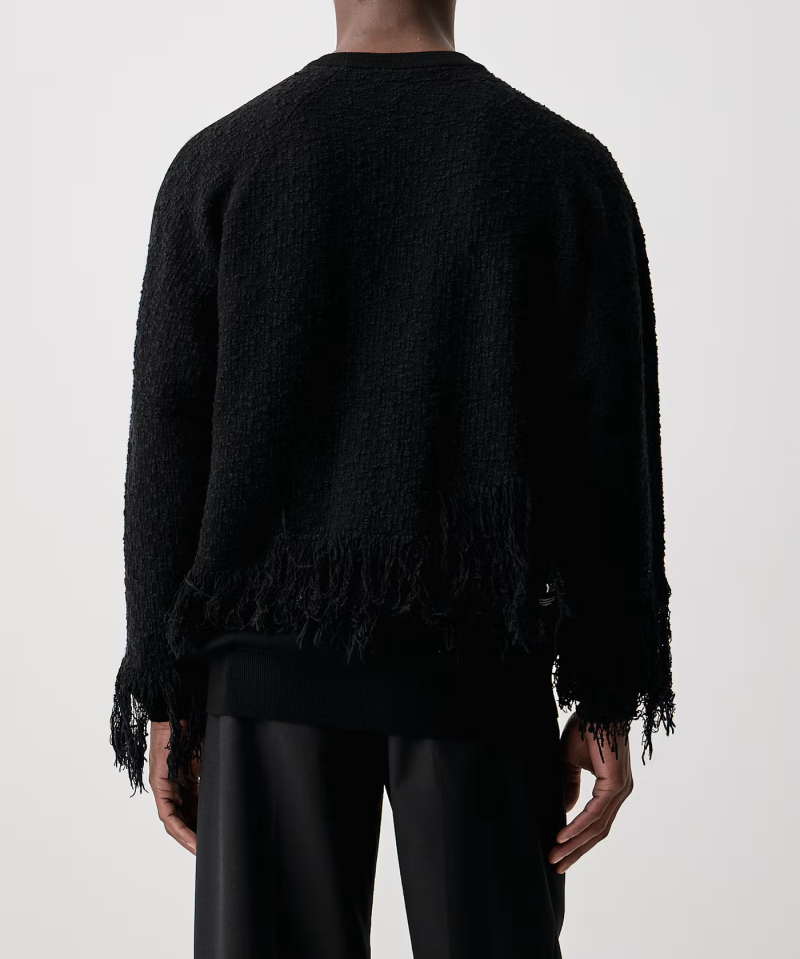 Alternative view of Pulover Y-3 Fringed-Detail Side-Stripe negru