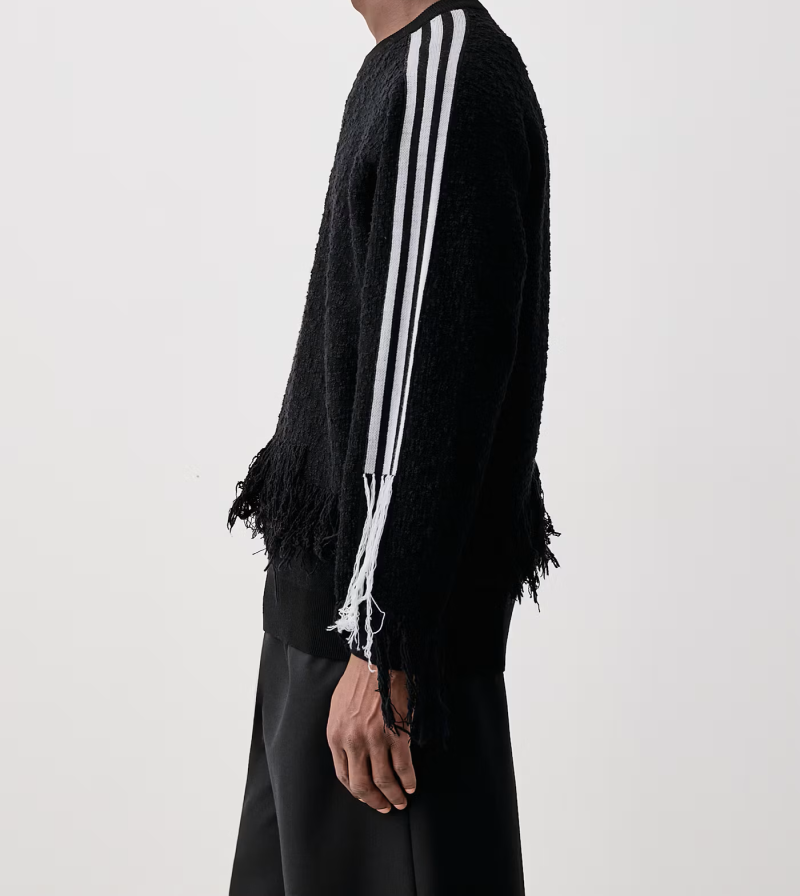 Pulover Y-3 Fringed-Detail Side-Stripe negru - imagine 3