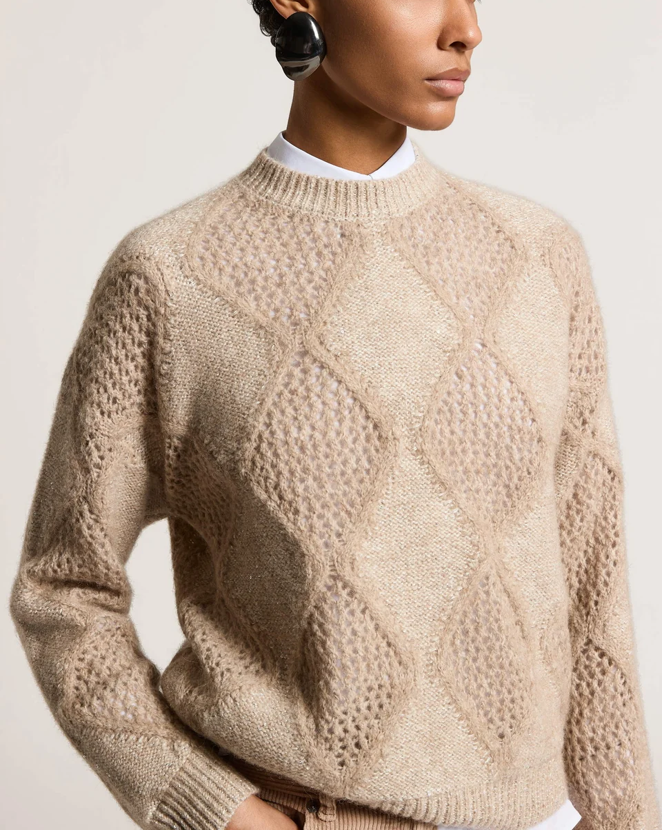 Pulover Peserico Argyle Open-Knit bej - imagine 4